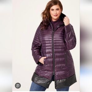 Nuage Sport lightweight, down-filled Purple & Black puffer jacket Plus Size 2x